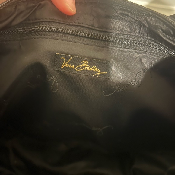 VERA BRADLEY SOLID BLACK QUILTED HOBO PURSE SHOULDER BAG TOTE GOLD HARDWARE - Picture 10 of 15